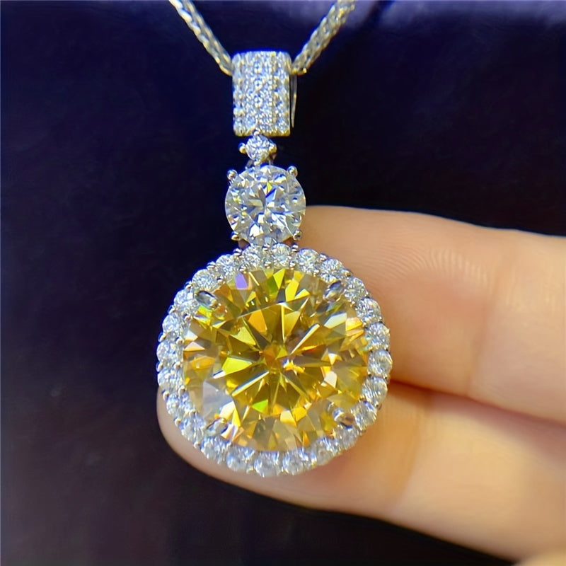 Yellow Moissanite Pendant Necklace 6.1 Carats S925 Sterling Silver Round Cut Jewelry