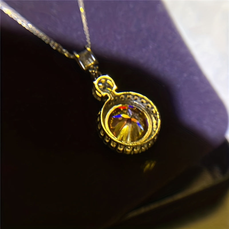 Yellow Moissanite Pendant Necklace 6.1 Carats S925 Sterling Silver Round Cut Jewelry