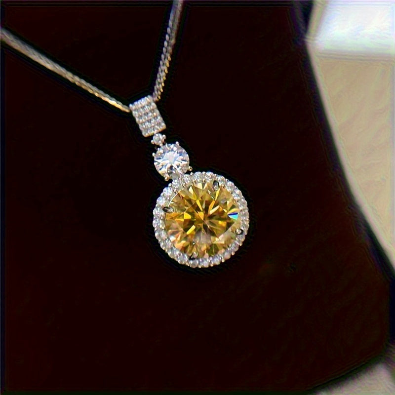 Yellow Moissanite Pendant Necklace 6.1 Carats S925 Sterling Silver Round Cut Jewelry