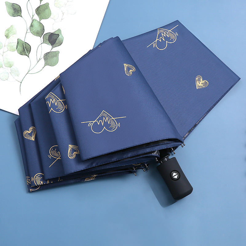 Casual Automatic Folding Umbrella Waterproof UV Protection Sun and Rain with Iron Handle