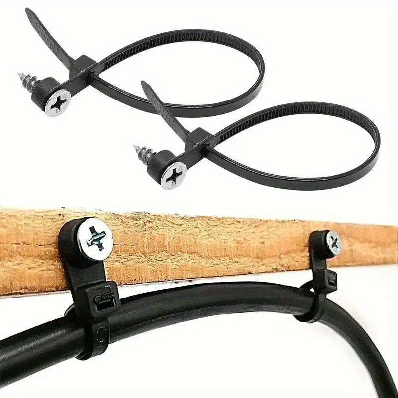 100/200pcs Nylon Cable Ties With Screw Mount Loop Wrap Wire Organizer