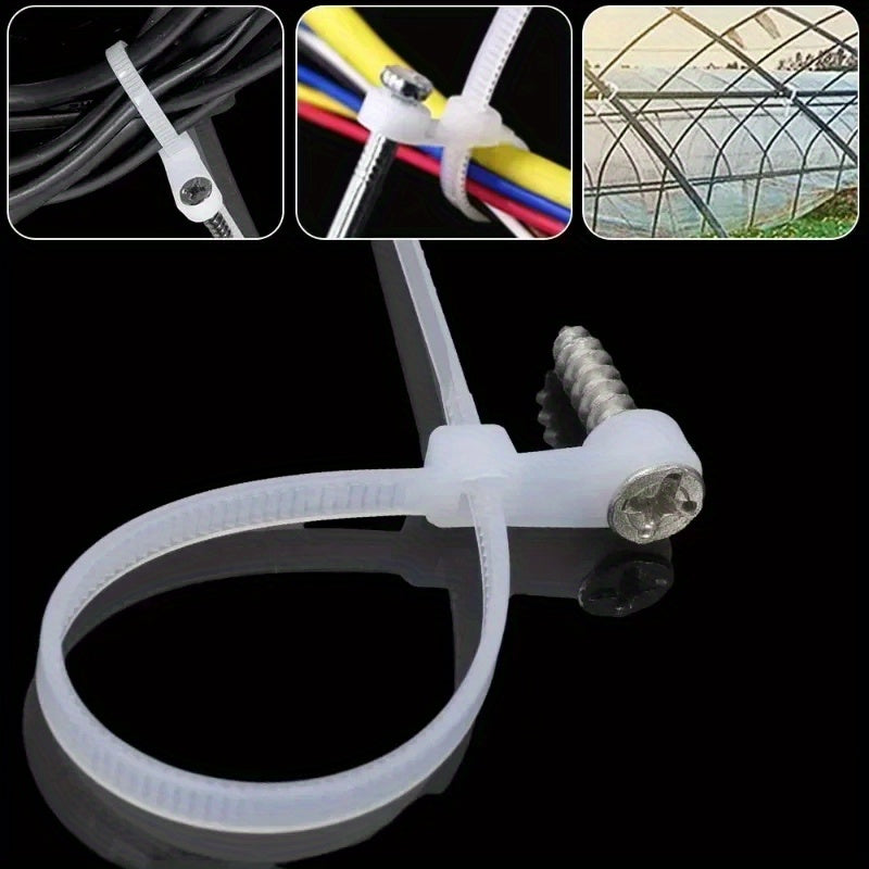 100/200pcs de bridas de nylon con bucle de montaje con tornillo, organizador de cables de envoltura