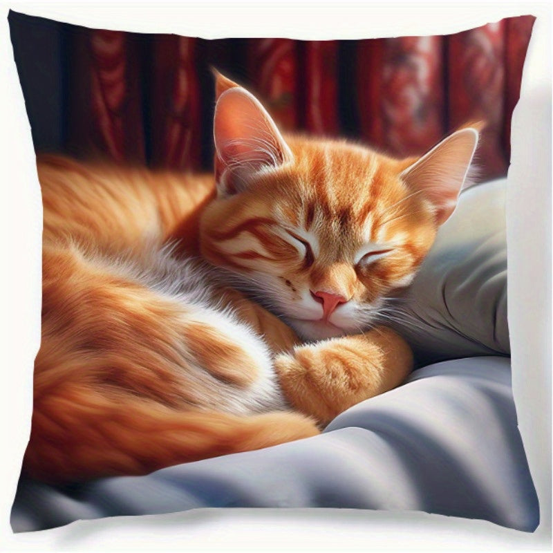 Cat Print Polyester Throw Pillow Cover 44.96x44.96 cm for Home Decor