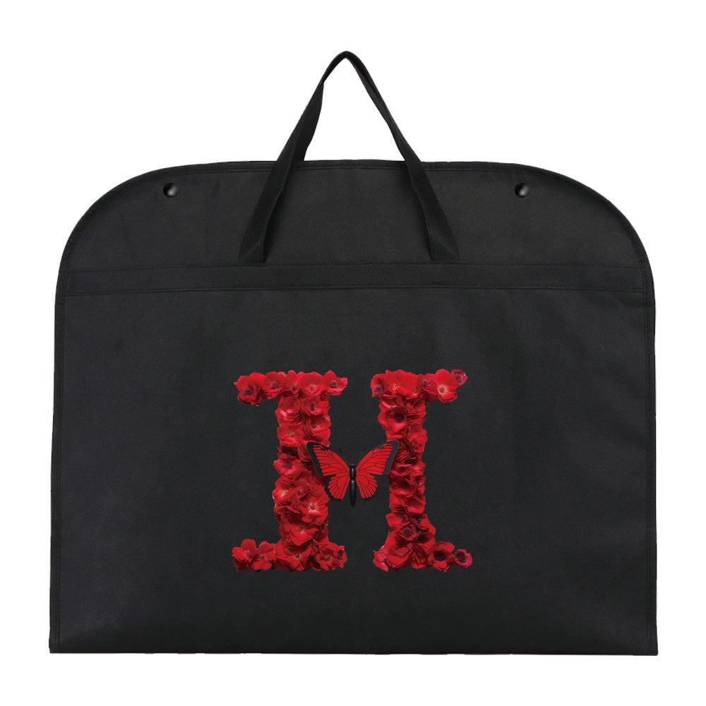 Qora chang qoplami kiyimlar uchun, qizil gul harfi bosma, suv o'tkazmaydigan, osib turadigan shkaf himoyachisi