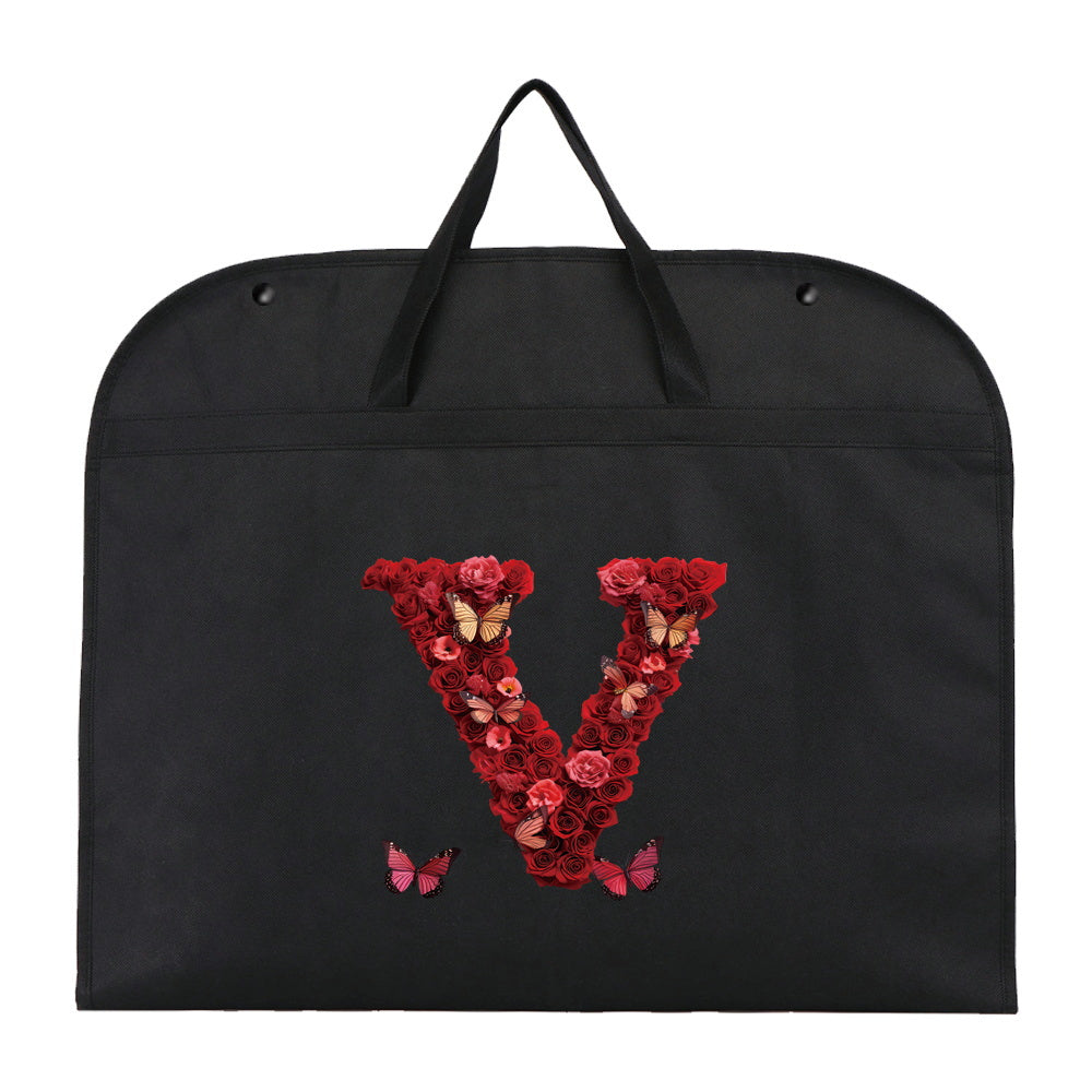 Qora chang qoplami kiyimlar uchun, qizil gul harfi bosma, suv o'tkazmaydigan, osib turadigan shkaf himoyachisi