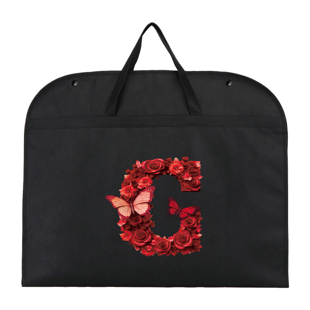 Qora chang qoplami kiyimlar uchun, qizil gul harfi bosma, suv o'tkazmaydigan, osib turadigan shkaf himoyachisi