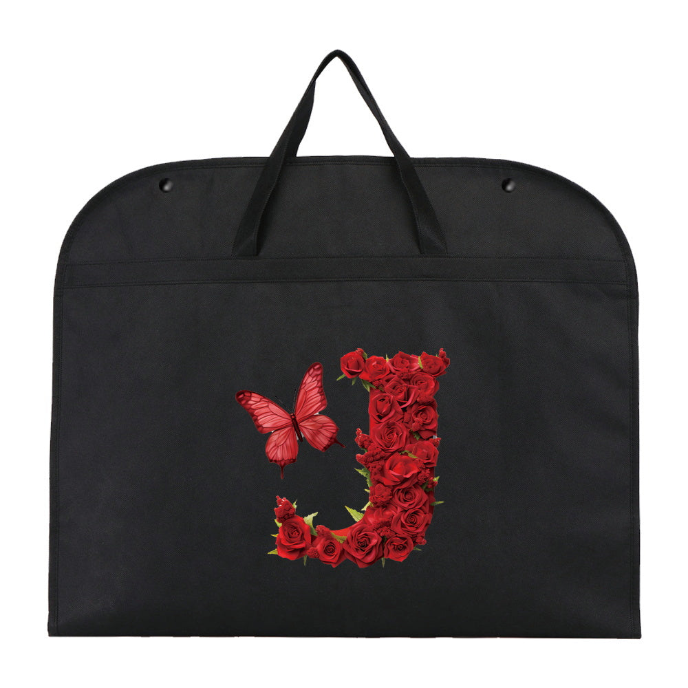 Qora chang qoplami kiyimlar uchun, qizil gul harfi bosma, suv o'tkazmaydigan, osib turadigan shkaf himoyachisi