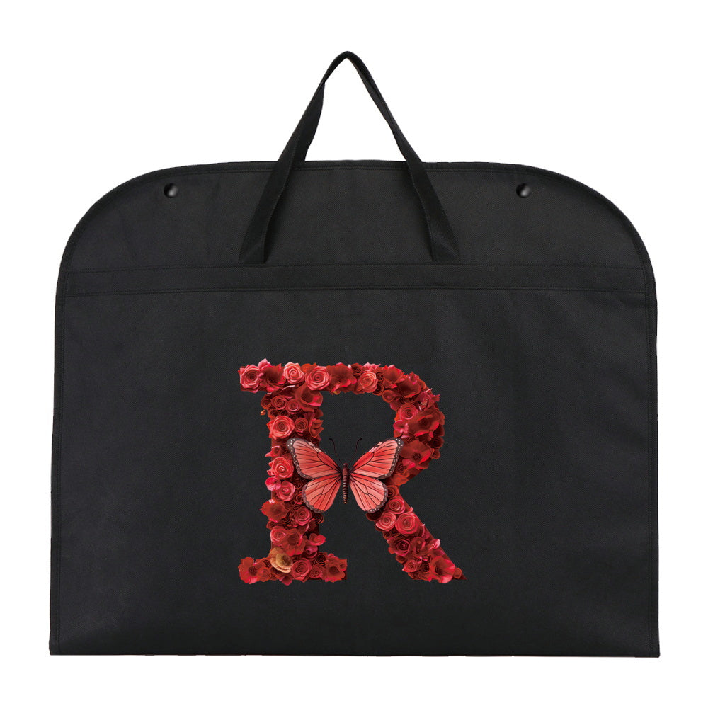 Qora chang qoplami kiyimlar uchun, qizil gul harfi bosma, suv o'tkazmaydigan, osib turadigan shkaf himoyachisi