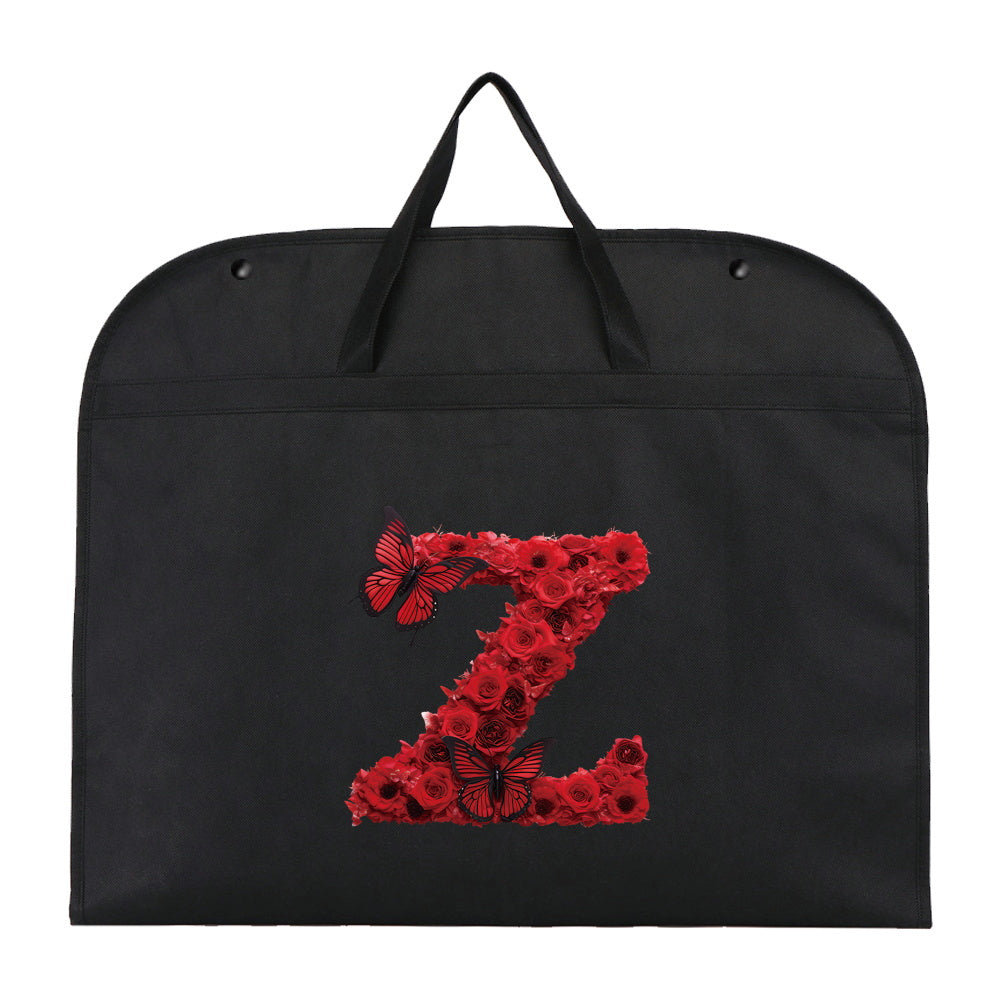 Qora chang qoplami kiyimlar uchun, qizil gul harfi bosma, suv o'tkazmaydigan, osib turadigan shkaf himoyachisi