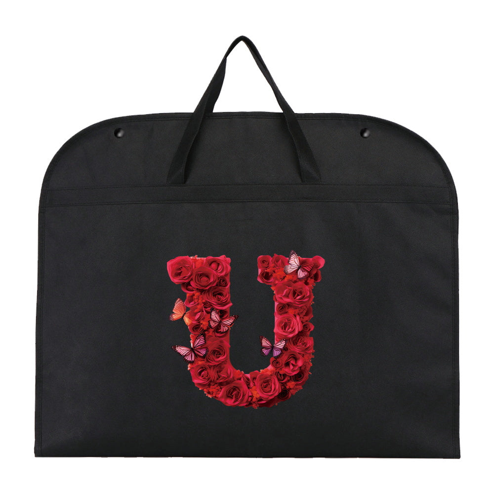 Qora chang qoplami kiyimlar uchun, qizil gul harfi bosma, suv o'tkazmaydigan, osib turadigan shkaf himoyachisi