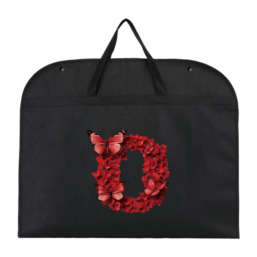 Qora chang qoplami kiyimlar uchun, qizil gul harfi bosma, suv o'tkazmaydigan, osib turadigan shkaf himoyachisi