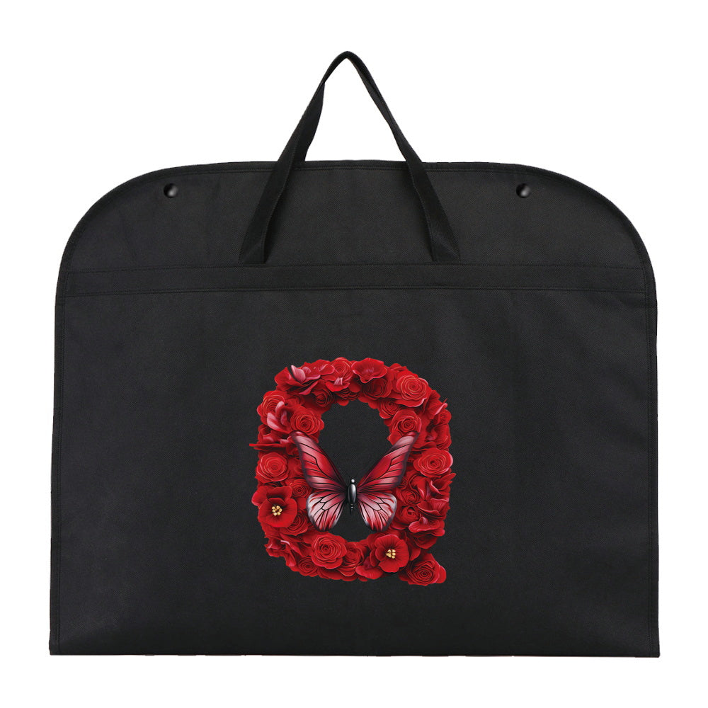 Qora chang qoplami kiyimlar uchun, qizil gul harfi bosma, suv o'tkazmaydigan, osib turadigan shkaf himoyachisi