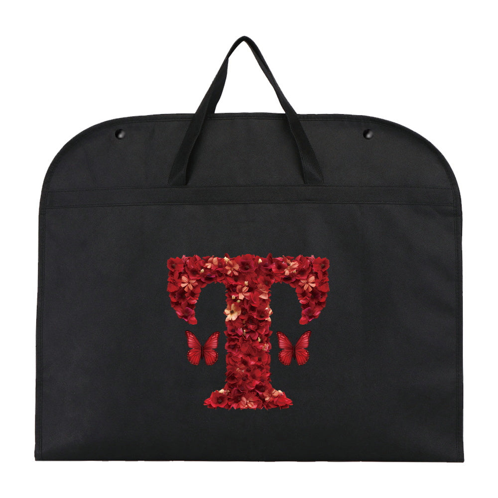 Qora chang qoplami kiyimlar uchun, qizil gul harfi bosma, suv o'tkazmaydigan, osib turadigan shkaf himoyachisi