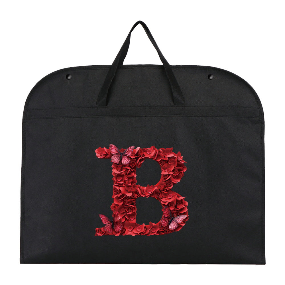 Qora chang qoplami kiyimlar uchun, qizil gul harfi bosma, suv o'tkazmaydigan, osib turadigan shkaf himoyachisi