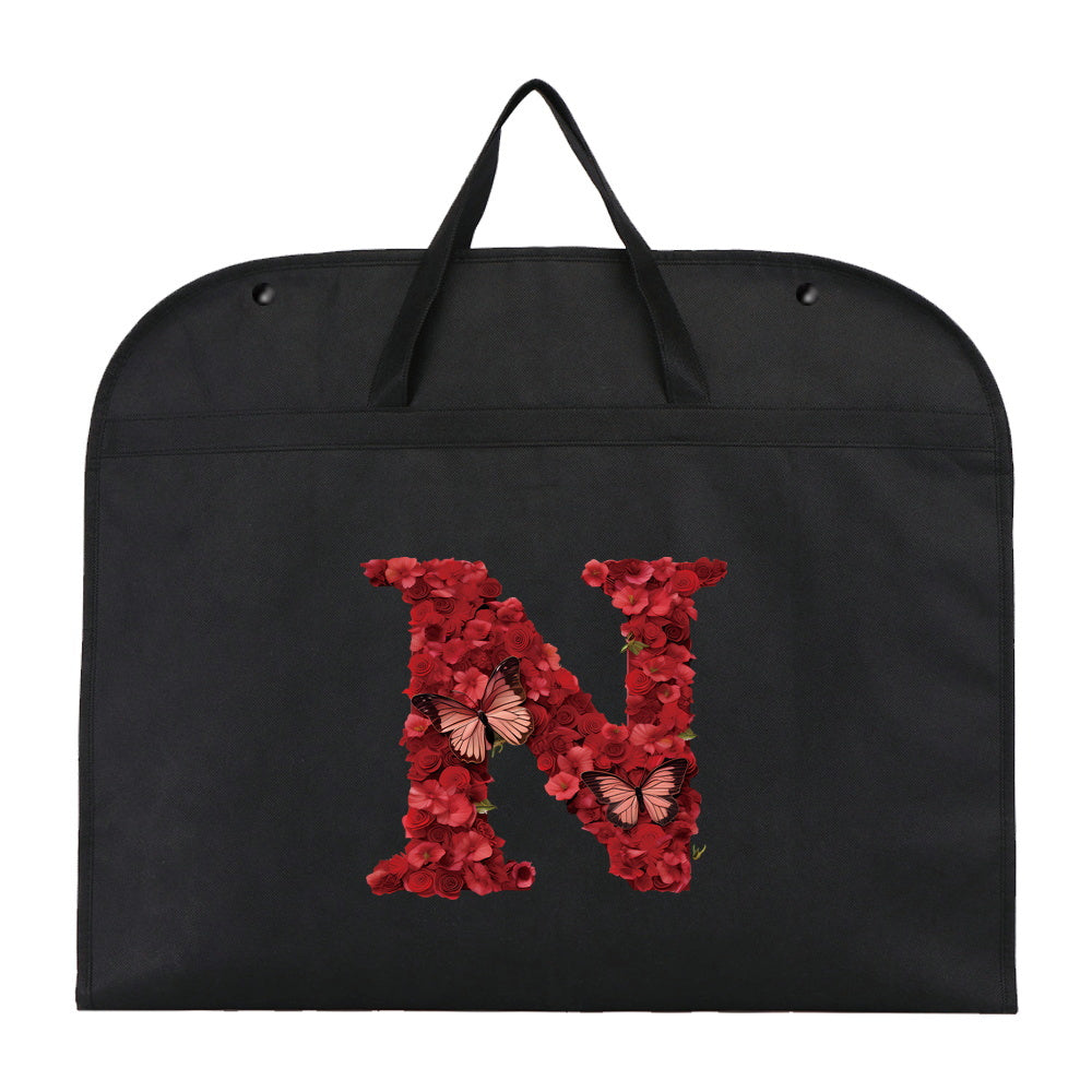 Qora chang qoplami kiyimlar uchun, qizil gul harfi bosma, suv o'tkazmaydigan, osib turadigan shkaf himoyachisi