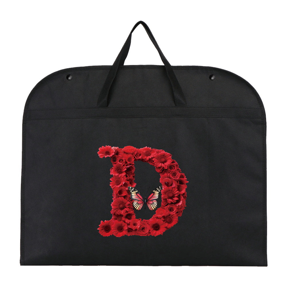 Qora chang qoplami kiyimlar uchun, qizil gul harfi bosma, suv o'tkazmaydigan, osib turadigan shkaf himoyachisi