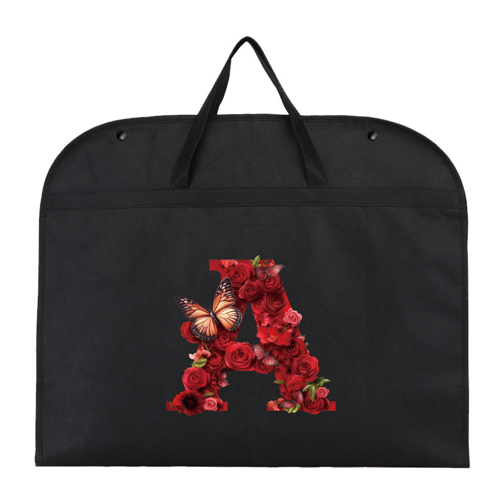 Qora chang qoplami kiyimlar uchun, qizil gul harfi bosma, suv o'tkazmaydigan, osib turadigan shkaf himoyachisi