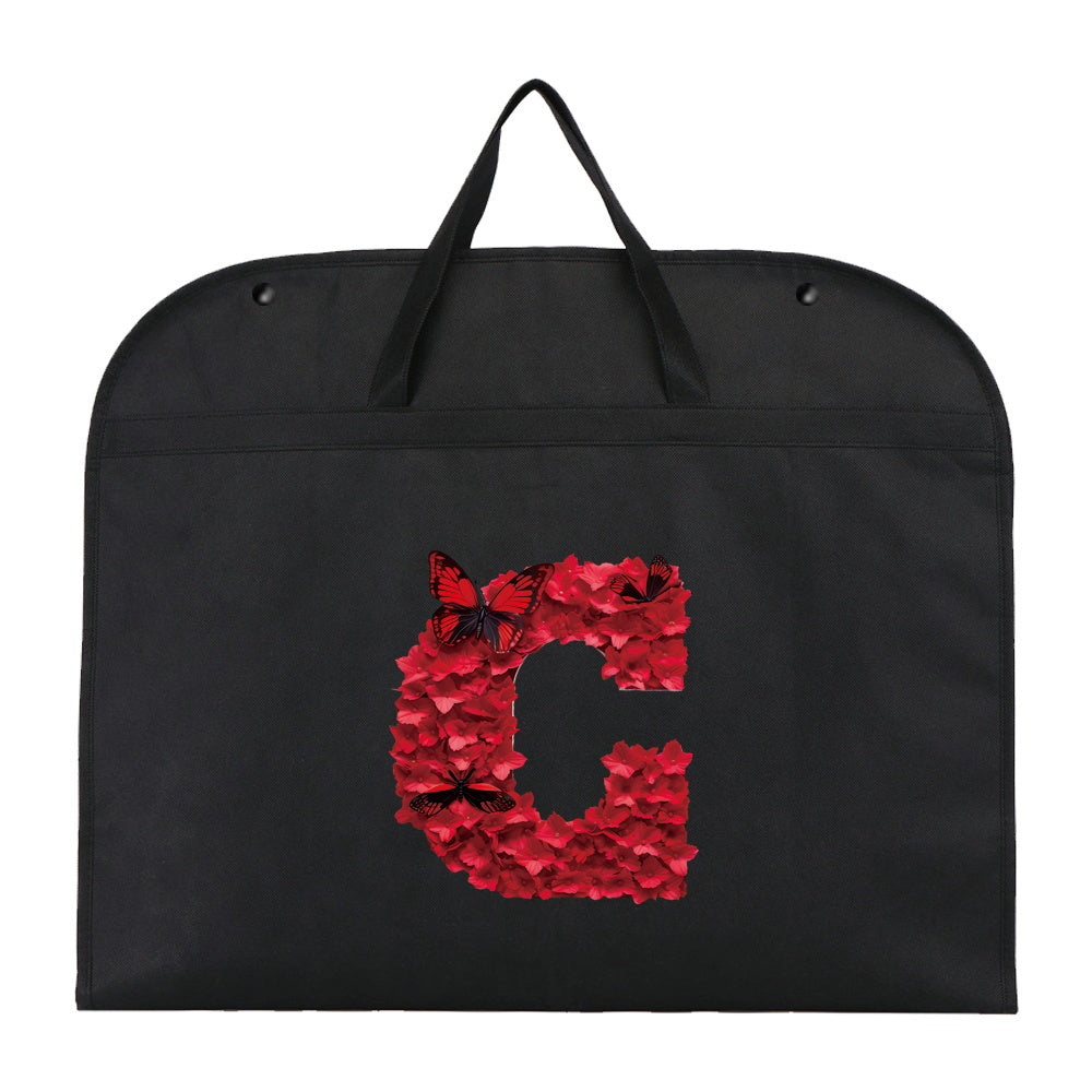 Qora chang qoplami kiyimlar uchun, qizil gul harfi bosma, suv o'tkazmaydigan, osib turadigan shkaf himoyachisi