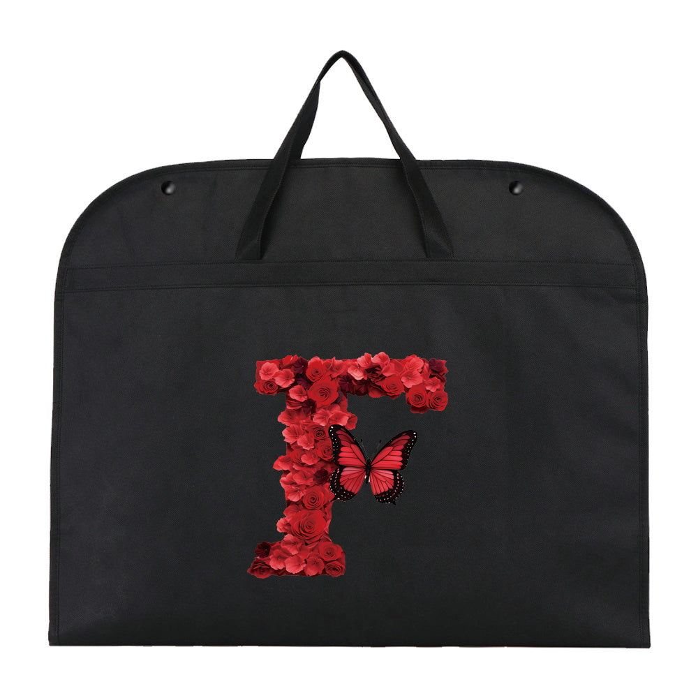 Qora chang qoplami kiyimlar uchun, qizil gul harfi bosma, suv o'tkazmaydigan, osib turadigan shkaf himoyachisi