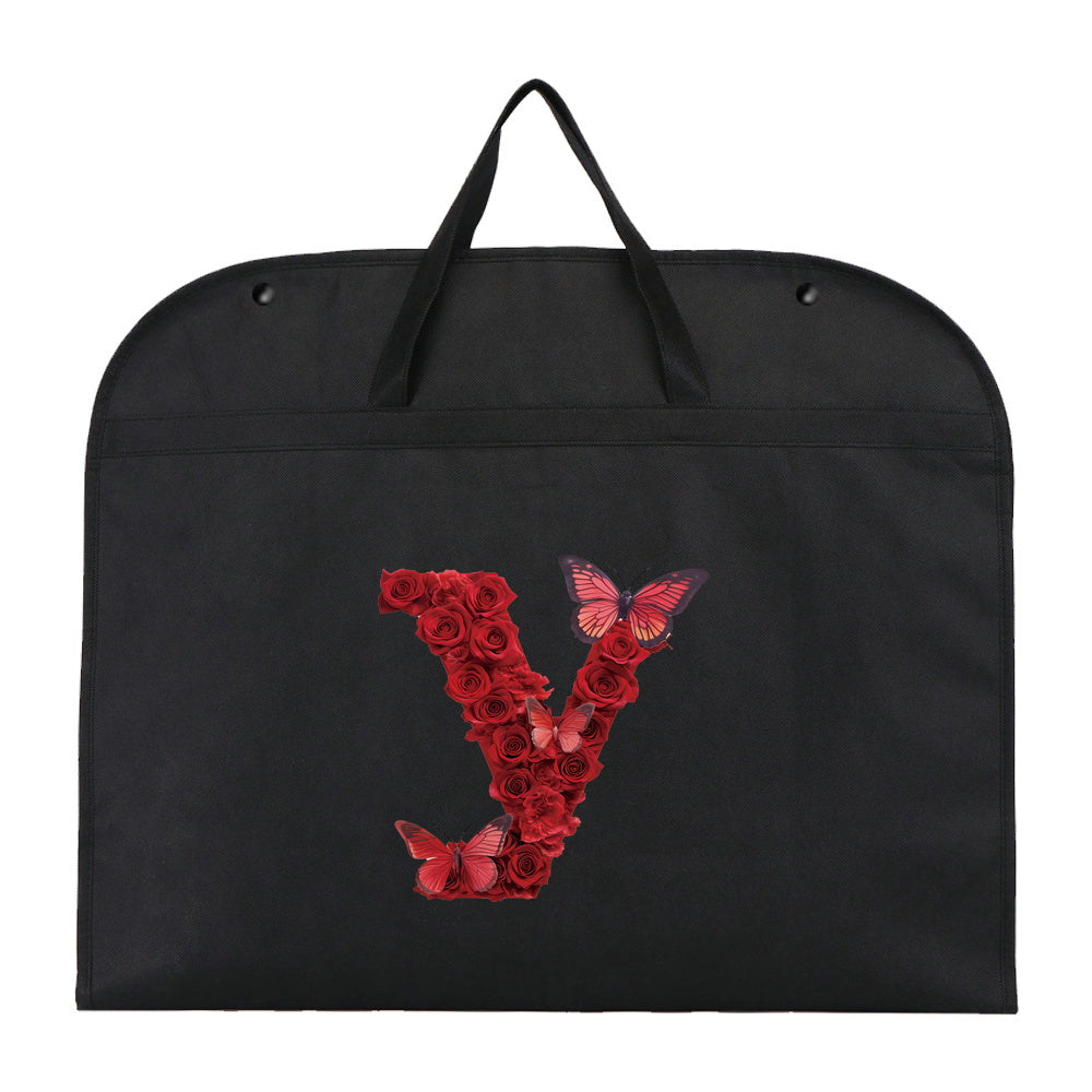 Qora chang qoplami kiyimlar uchun, qizil gul harfi bosma, suv o'tkazmaydigan, osib turadigan shkaf himoyachisi