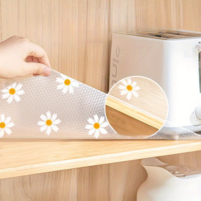 Waterproof Non-Slip Shelf Liner Roll Plastic Daisy Pattern Moisture-Proof Drawer Mat for Kitchen Cabinets Refrigerator Table