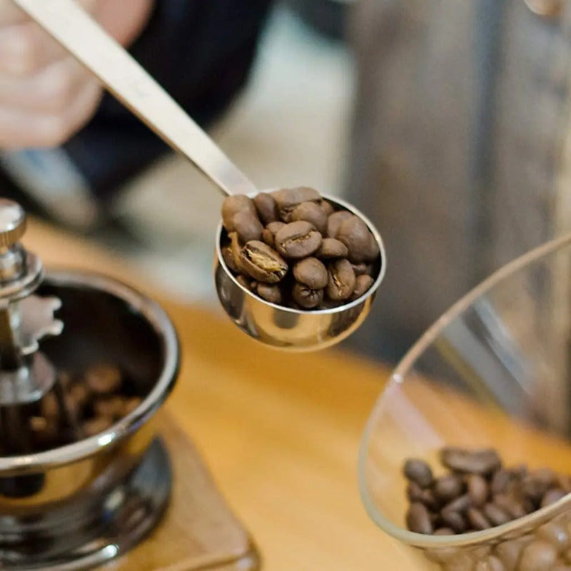 Cuchara medidora de acero inoxidable de mango largo para café para cocina y cafetería