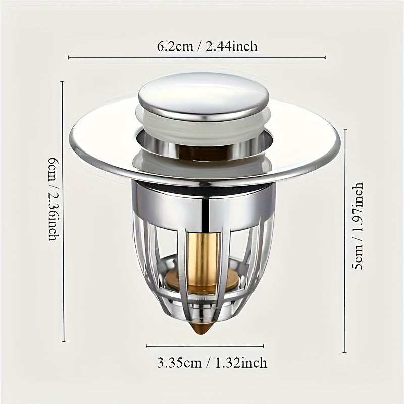 Universal Bathroom Sink Stopper for 2.69cm-4.57cm Basin Drain with Pop-Up Filter and Hair Catcher