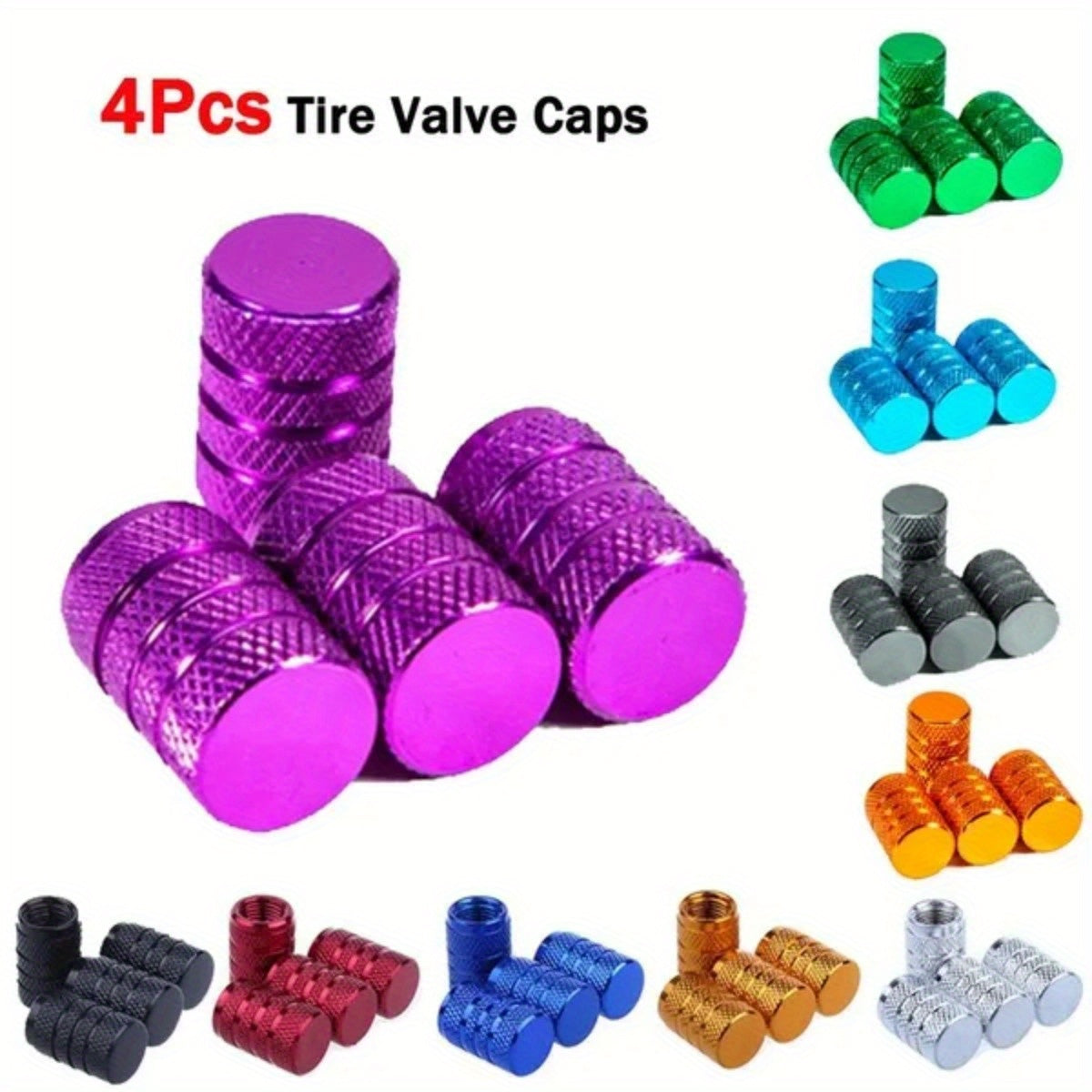4Pcs Aluminum Tire Valve Stem Caps Dustproof Wheel Air Valve Caps