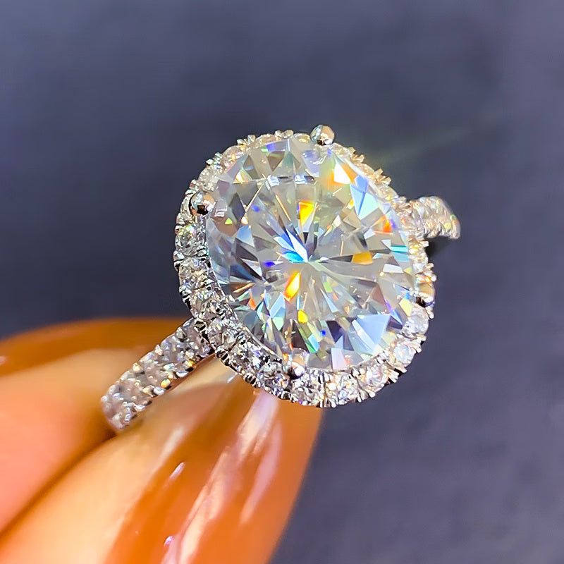 Sterling Silver Oval Moissanite Engagement Ring 2 Carat Wedding Jewelry