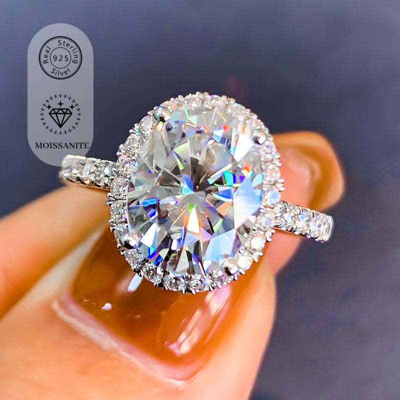 Sterling Silver Oval Moissanite Engagement Ring 2 Carat Wedding Jewelry