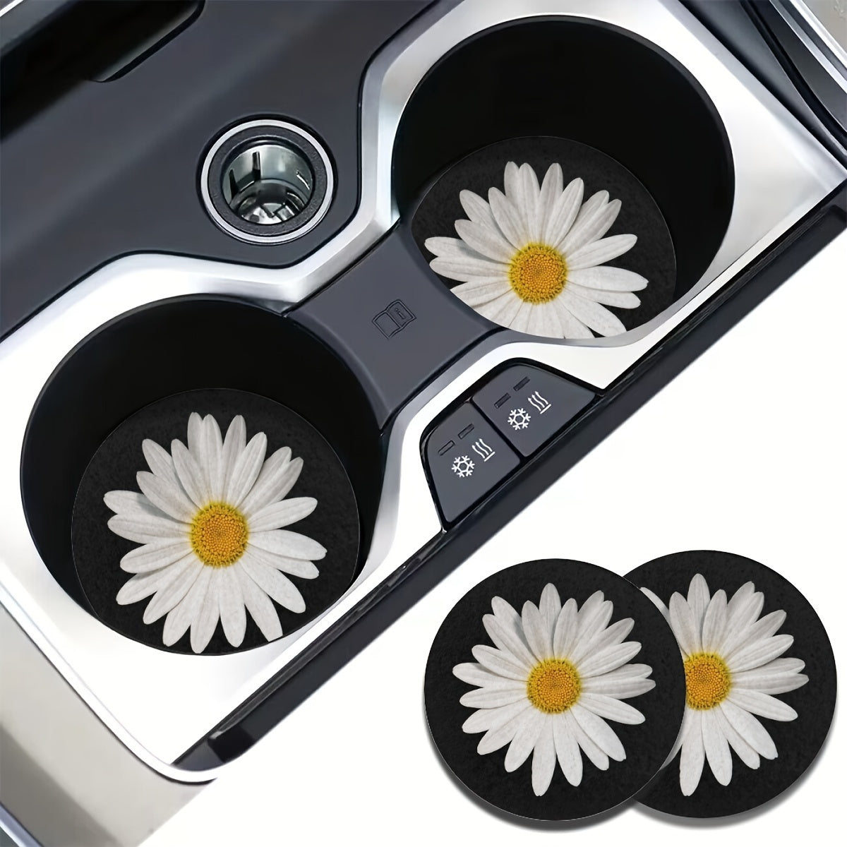2pcs Daisy Flower Absorbent Car Cup Coasters for Women Water Absorbing Car Interior Accessories
