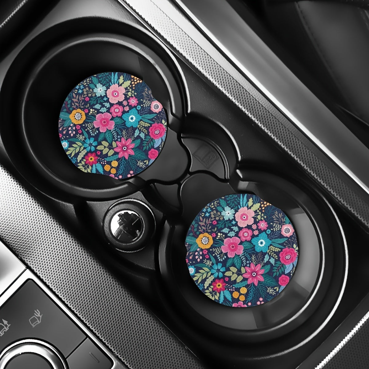 2 Pack Floral Car Coasters Absorbent Anti-Slip for Vehicles and Home