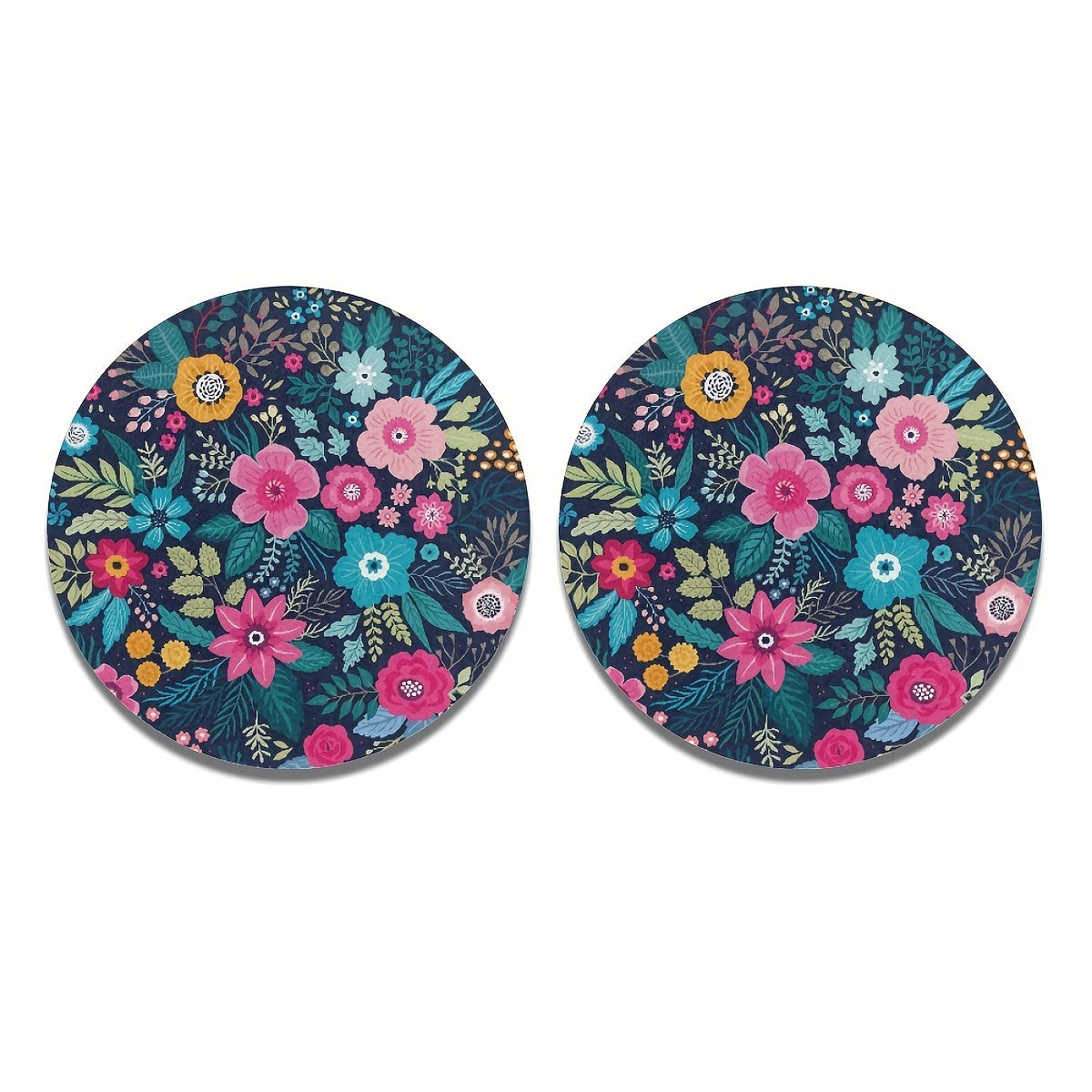 2 Pack Floral Car Coasters Absorbent Anti-Slip for Vehicles and Home