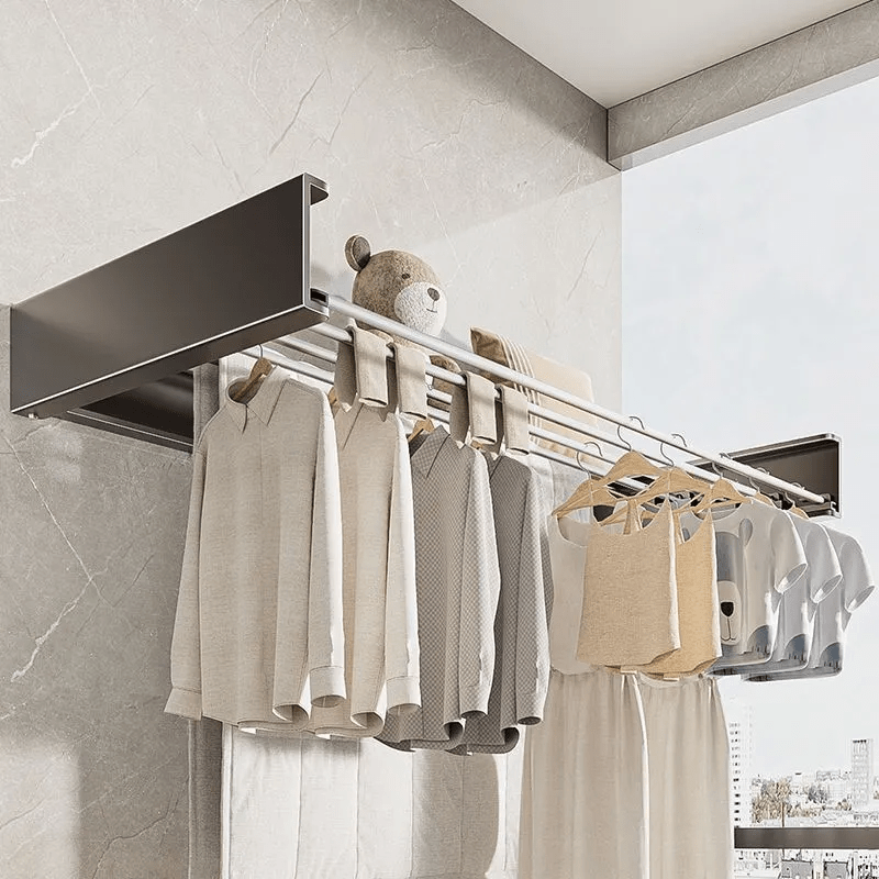 Wall-Mounted Metal Clothes Drying Rack Extendable Towel Bar Holds Up to 27kg Bathroom Bedroom Closet