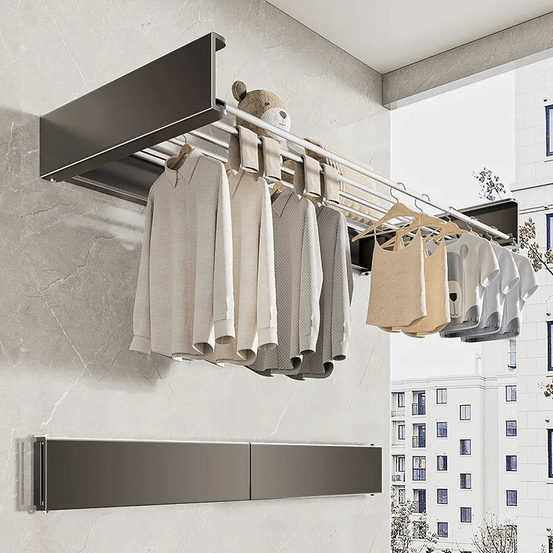 Wall-Mounted Metal Clothes Drying Rack Extendable Towel Bar Holds Up to 27kg Bathroom Bedroom Closet