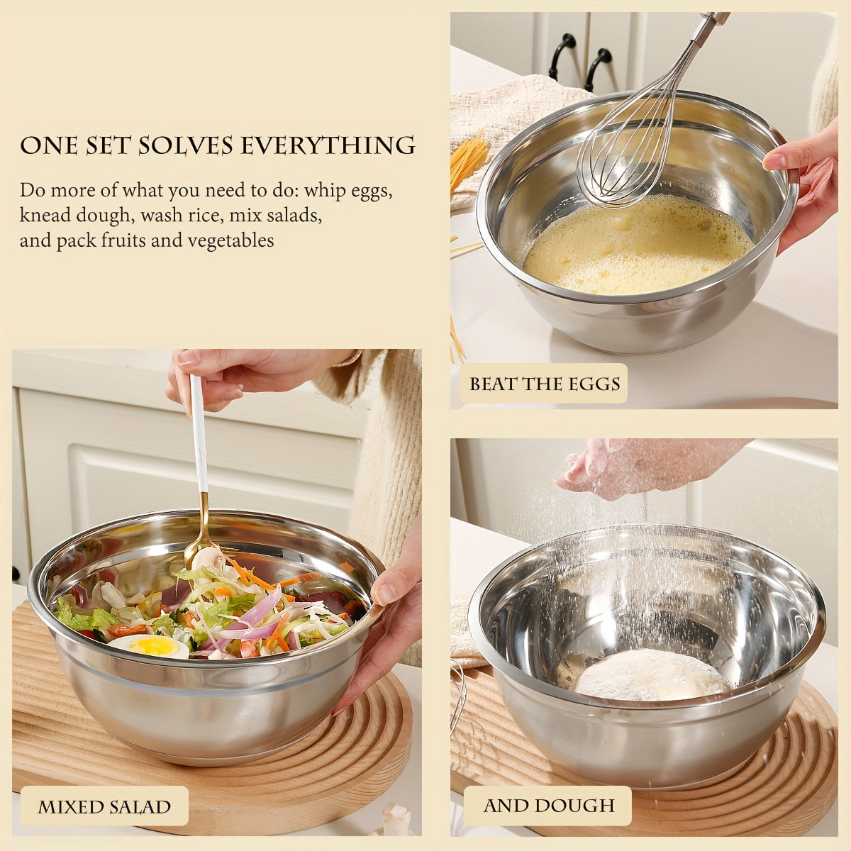 6-Piece Stainless Steel Mixing Bowl Set with Airtight Lids and Grater Attachments