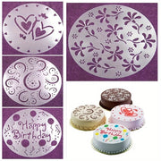 Set of 4 Cake Top Stencils Food-Safe Plastic Heart Flower Swirl Designs