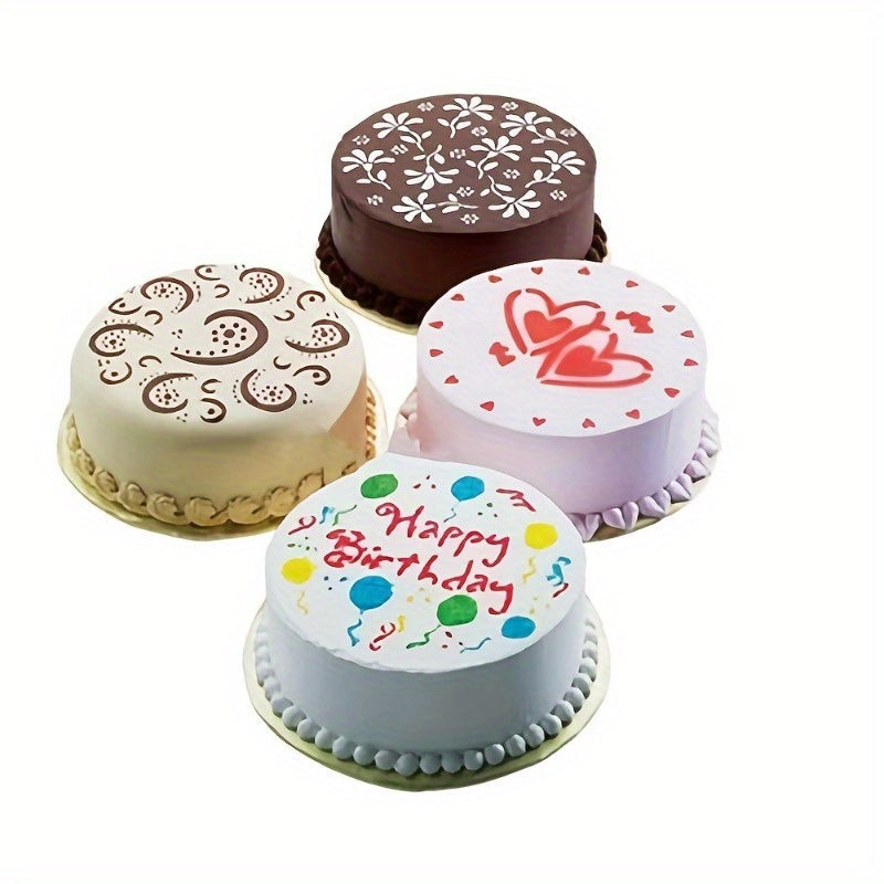Set of 4 Cake Top Stencils Food-Safe Plastic Heart Flower Swirl Designs