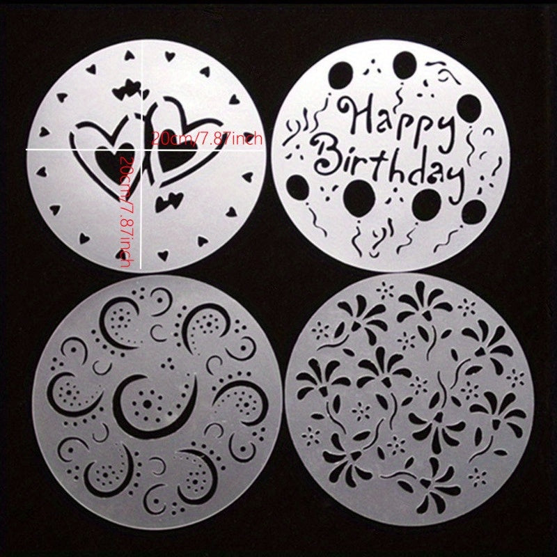 Set of 4 Cake Top Stencils Food-Safe Plastic Heart Flower Swirl Designs