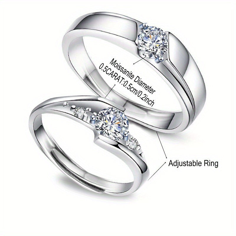 Unisex Bohemian Vintage Silver Moissanite Ring Set 0.5 Carat Adjustable Gift Box