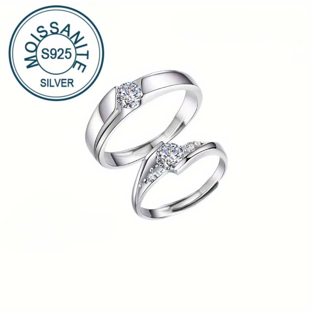 Unisex Bohemian Vintage Silver Moissanite Ring Set 0.5 Carat Adjustable Gift Box