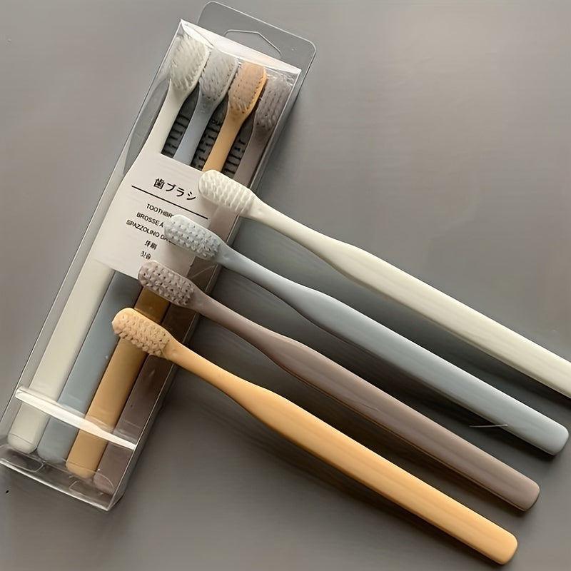 Set of 4 Bamboo Charcoal Microfiber Soft Bristle Toothbrushes for Sensitive Gums