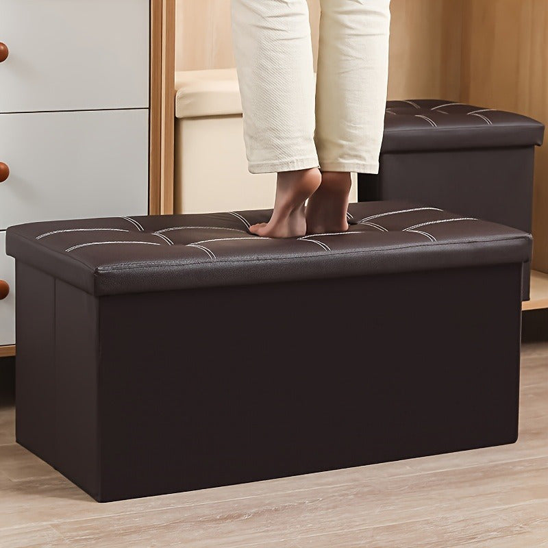 Faux Leather Shoe Changing Stool Storage Bench with Foam Padded Seat and Large Capacity Organizer