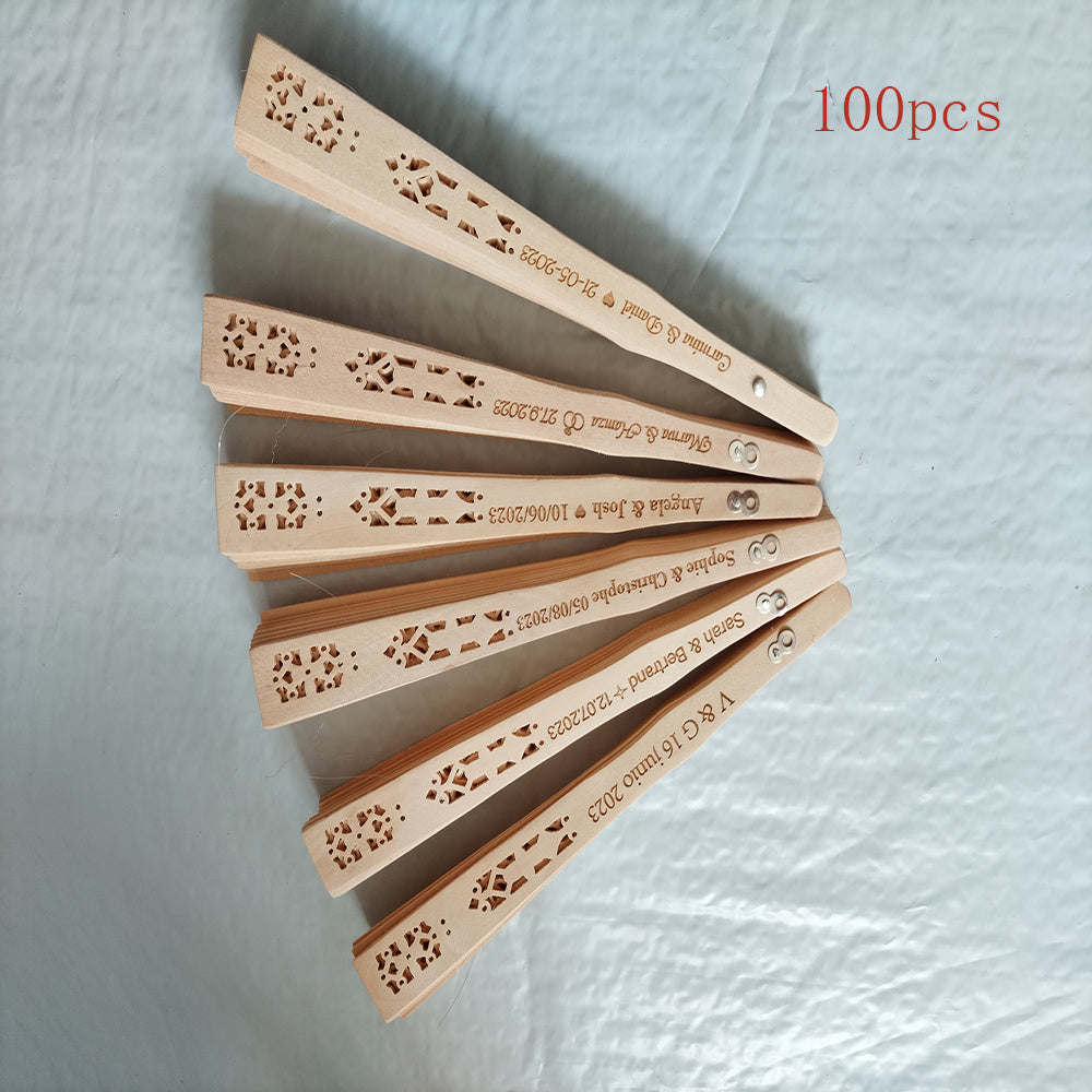 Personalized Carved Wood Wedding Fans 70 80 100pcs Bridal Party Gift with Organza Bag