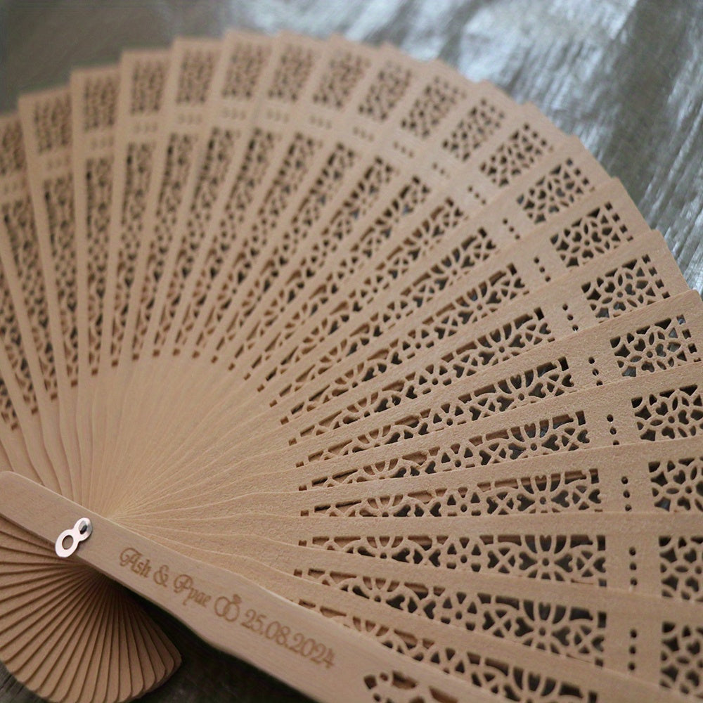 Personalized Carved Wood Wedding Fans 70 80 100pcs Bridal Party Gift with Organza Bag