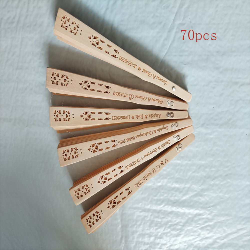 Personalized Carved Wood Wedding Fans 70 80 100pcs Bridal Party Gift with Organza Bag