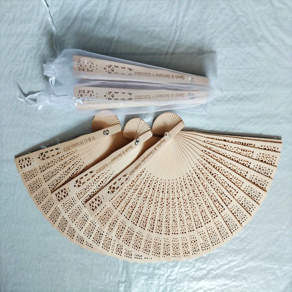Personalized Carved Wood Wedding Fans 70 80 100pcs Bridal Party Gift with Organza Bag