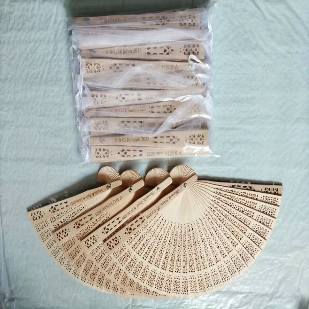 Personalized Carved Wood Wedding Fans Sets of 10 or 20 with Organza Bags Bridal Party Favors