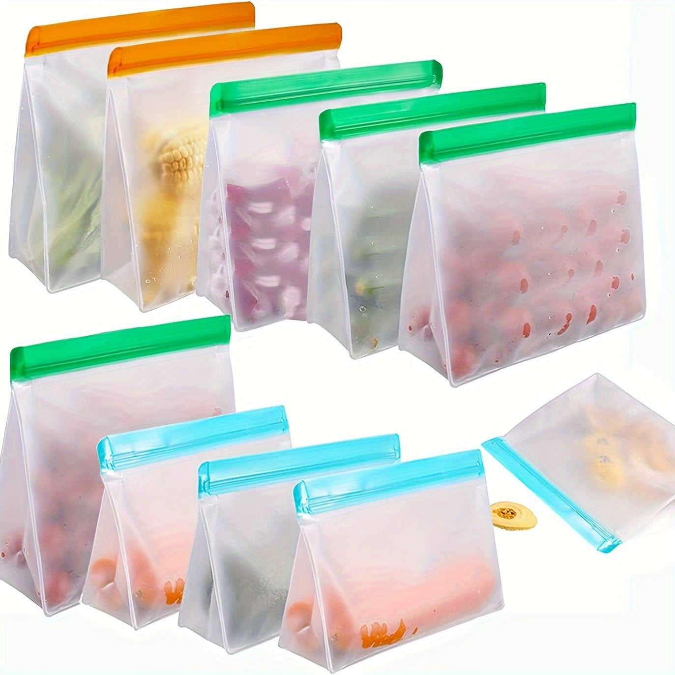 Reusable Silicone Food Storage Bags Set Leak-Proof Freezer Safe BPA-Free
