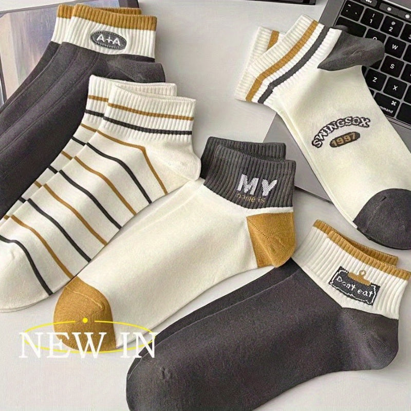 Men's Cotton Sports Socks 5 Pairs Thin Breathable Sweat-Absorbing Spring Summer
